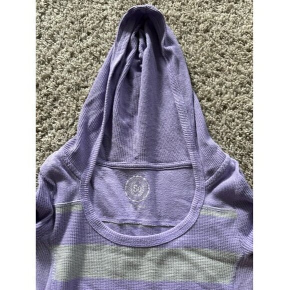So Long Sleeve Kangroo Pouch Pull Over Long Hood T-Shirt Size XS Purple Gray - Picture 8 of 16